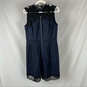 Elie Tahari Zipper and Lace Dress with Pleated Skirt